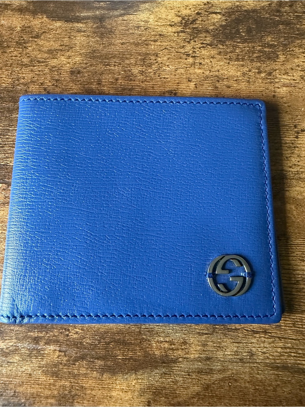 Gucci Royal Blue Leather Bi-Fold Wallet with Interlocking G Accent
